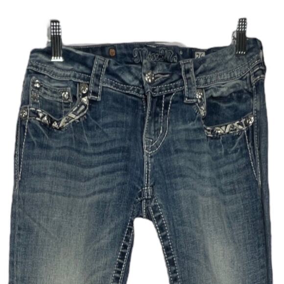 Miss Me Jeans Womens 2 26" Blue Signature Straight Light Wash Fading Embellished - Picture 3 of 8
